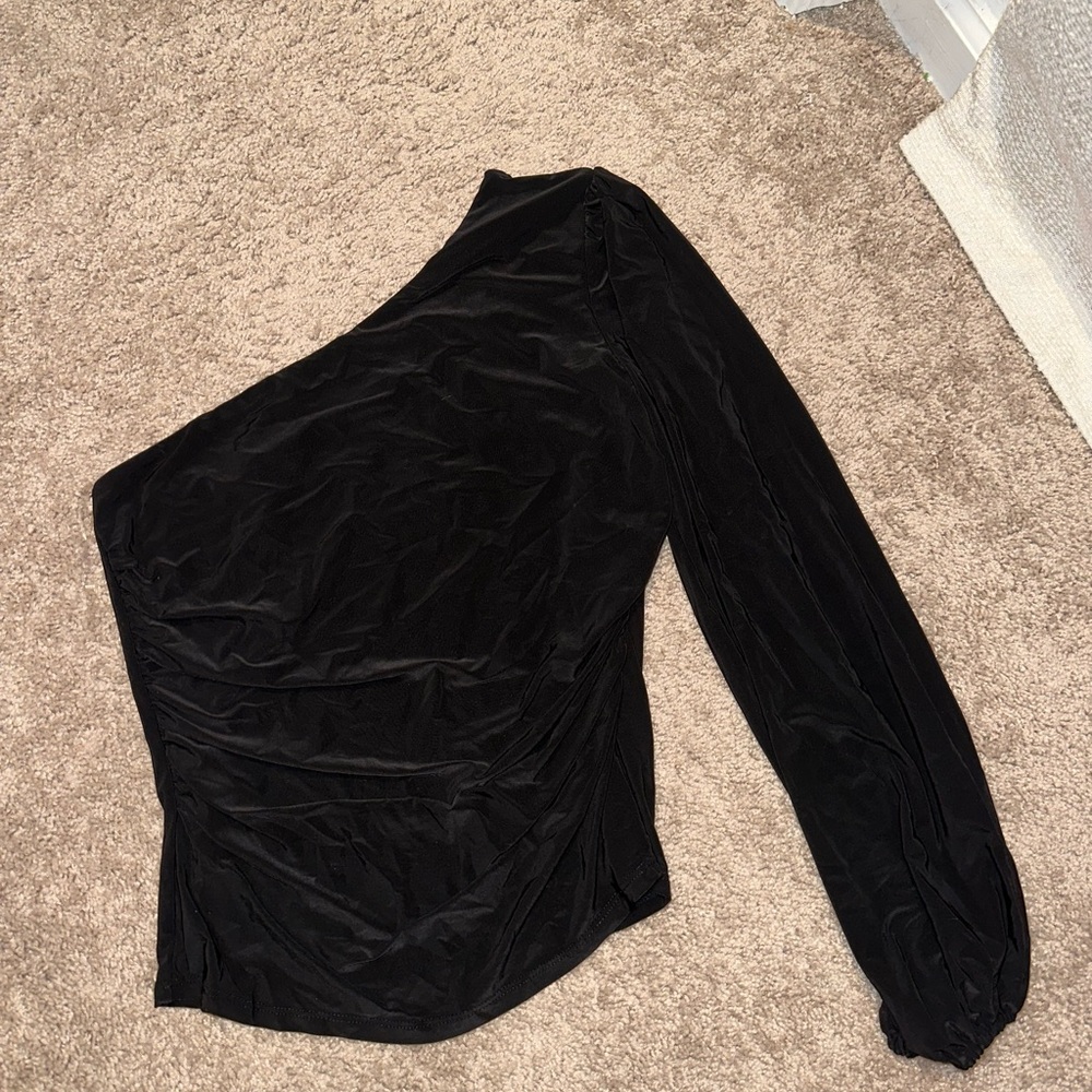 One Shoulder Ruched Bubble Sleeve Top